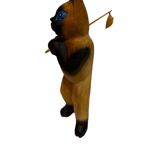 MCM Siamese Cat Solid Wood statue Folk Art Sculpture Hand Carved 12" collector - Picture 9 of 11